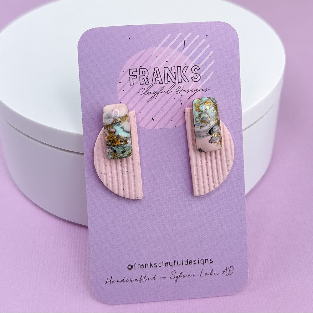 Line Textured Handmade Polymer Clay Statement Stud Earrings